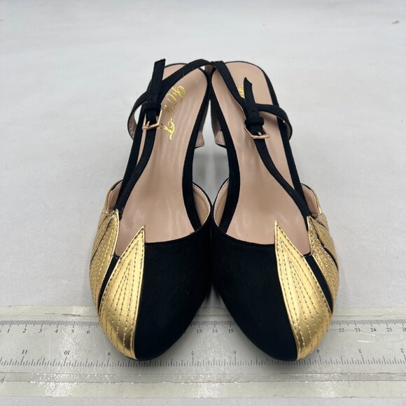 FOWT Gold Petal Decor Pointed Toe Slingback Pumps High Heel Slip on Sandals - Picture 3 of 8